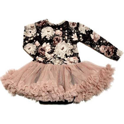 Body-sukienka bawełniana z długim rękawem Bambarillo - KWIATY- PEONIE